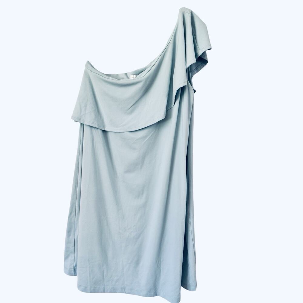 Susana Monaco Dress Baby Blue One Shoulder Ruffle Sz Medium USA Made Resortwear